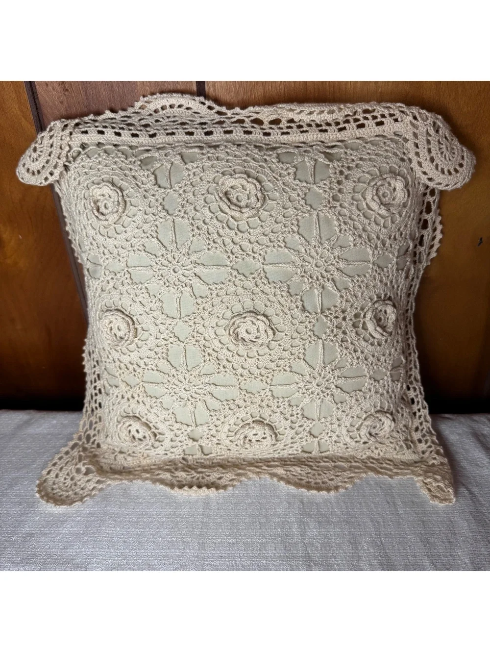 Handmade Cotton Lace Throw Pillows 12x12 Floral Crochet Cottagecore Dec